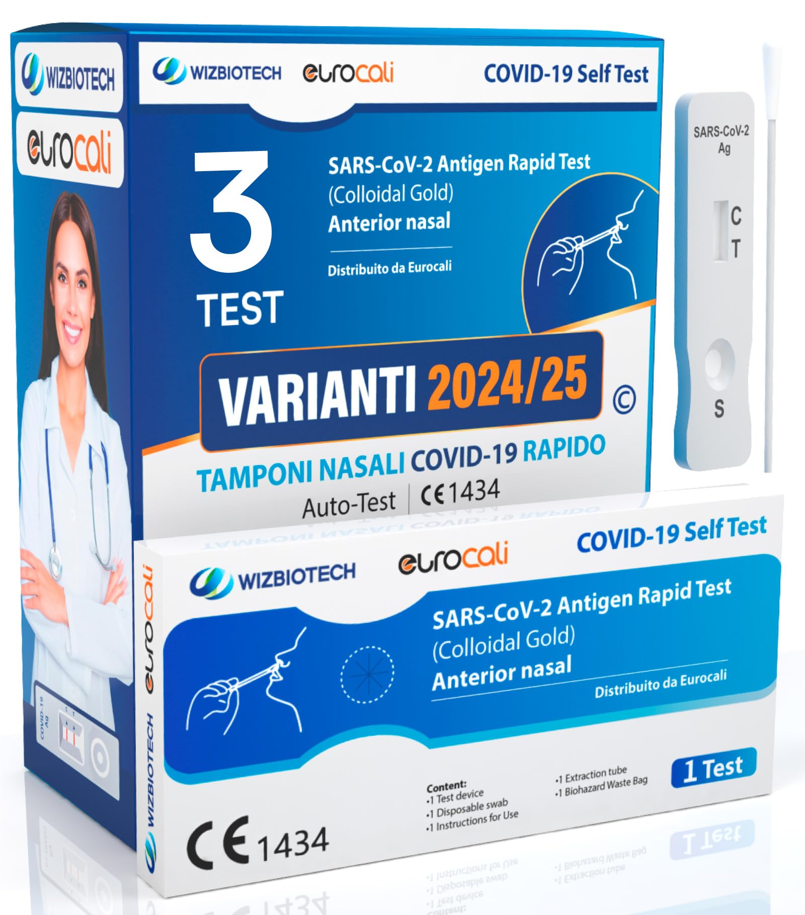 3x Tamponi COVID 19 - Test Nuove Varianti 2025 - Tamponi Rapidi Nasali Certificati per Uso Domestico, Risultato Rapido