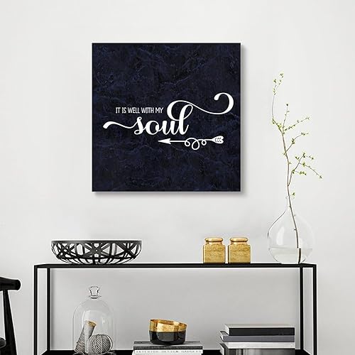 Miniatura 4 de Lienzo motivacional para pared, arte de pared con texto en inglés "It Is Well with My Soul", arte de pared, decoración de pared moderna para el