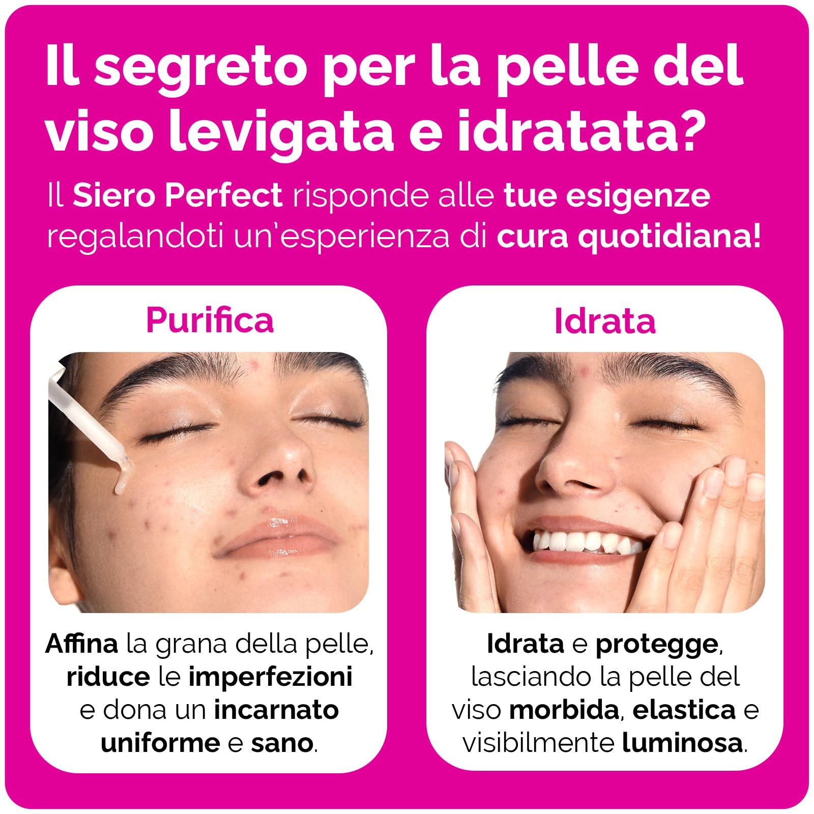 Veralab Perfect, Siero Viso Purificante e Perfezionatore Cutaneo con Azione Idratante, 30ml