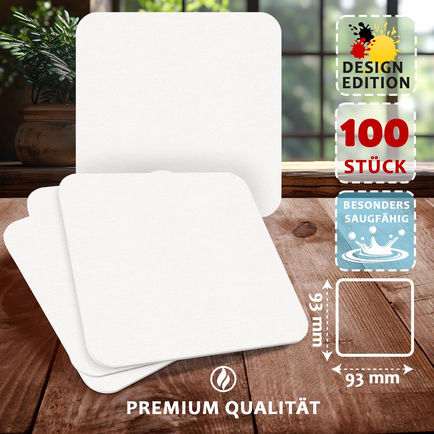 100 sottobicchieri per birra fai da te, quadrati, 93 x 93 mm, sottobicchieri di alta qualità, bianchi, da personalizzare e stampare, perfetti per artigianato, gastronomia, matrimoni, eventi e progetti