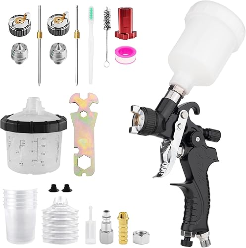 Mini pistola de pulverización de aire HVLP con boquillas de 0.8/0.039 in y 5 vasos de pintura desechables de 6.8 fl oz, 125 cc de taza de
