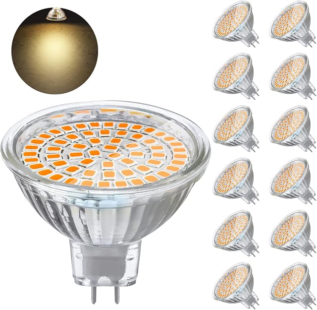 HFCDL 12 Pack MR16 LED Light Bulbs, Warm White 3000K, 4W Equivalent to 50W Halogen, 12V 460LM GU5.3 LED Spot Lights for Ceiling, 120° Beam Angle, Non-dimmable