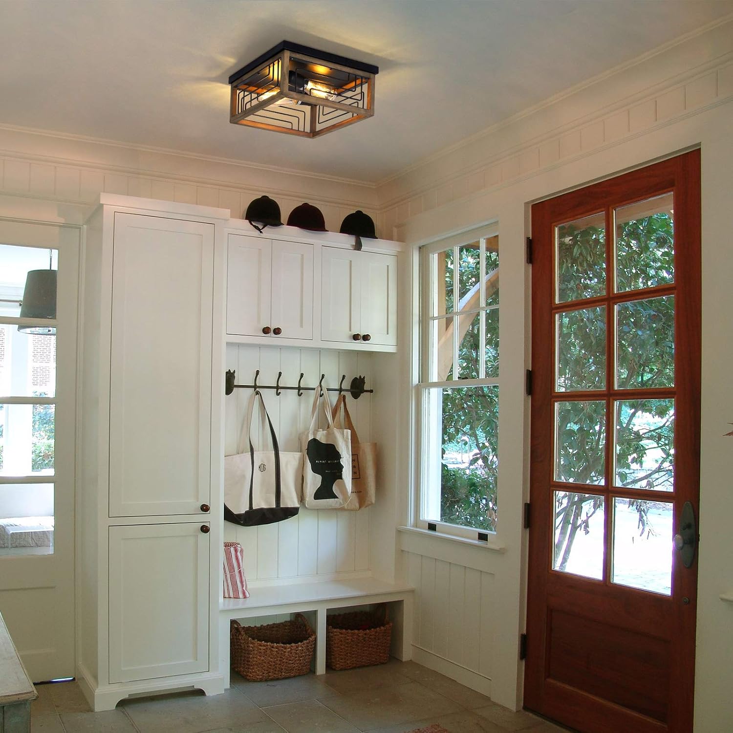 70% оƒƒ Evеrуthіng Flush Mount Ceiling Light Fixture 2-Light Rustic Farmhouse Ceiling Light Fixture Wood Square Light Fixtures Ceiling Mount Entry Light for Kitchen Entryway Hallway Bedroom Laundry Room Porch