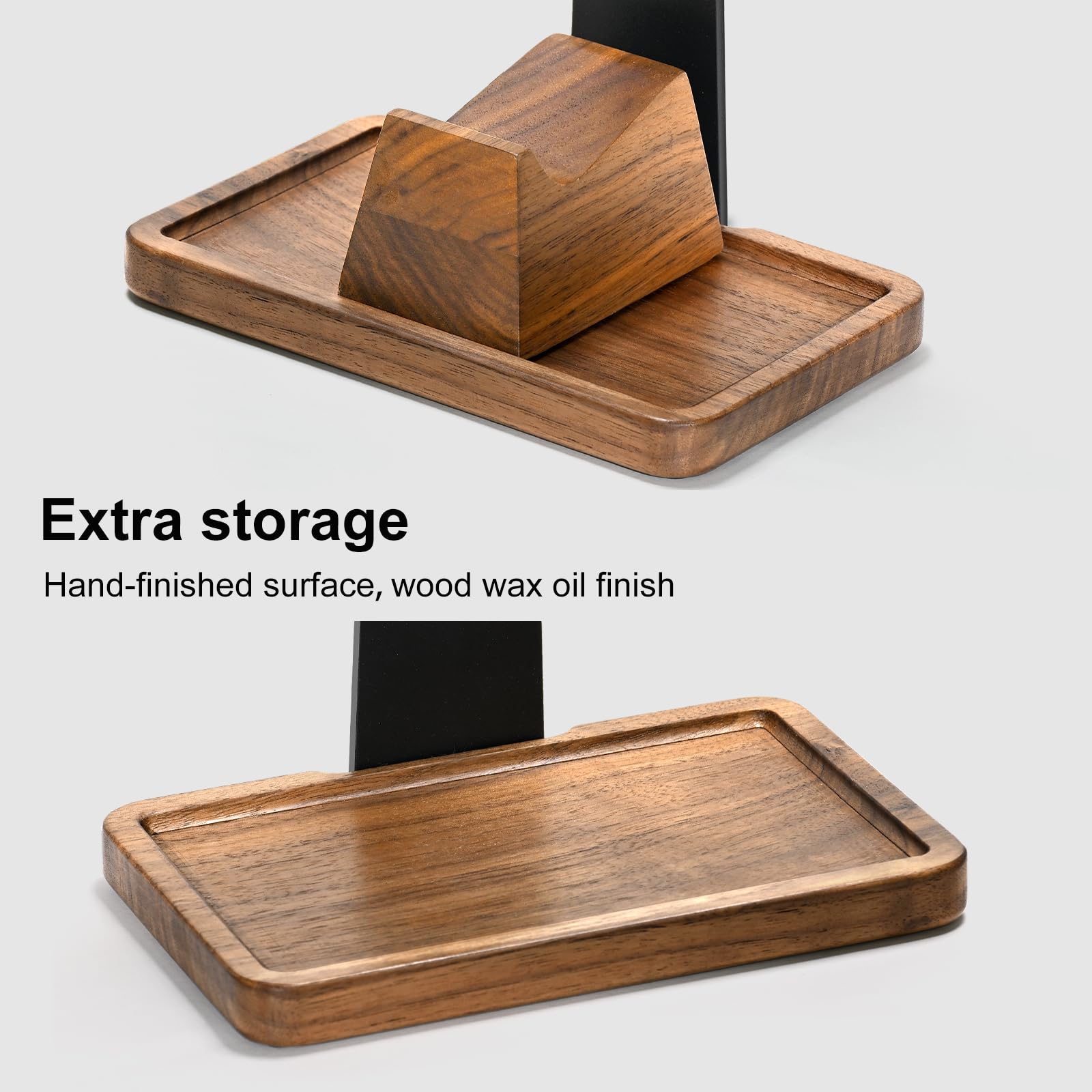 UPERGO Support de casque avec support de manette de jeu, support de casque en bois de noyer avec base de rangement, accessoires d'équipement de jeu pour bureau