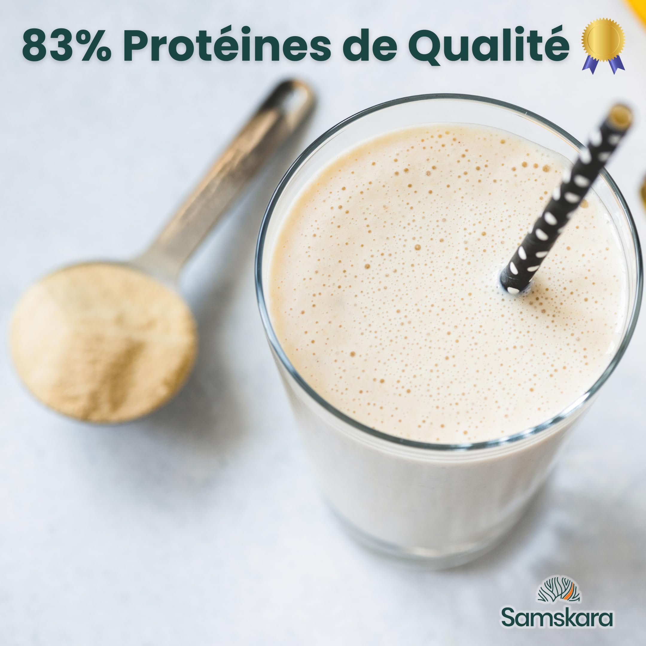 Protéine de Pois Bio Fermentée et Hydrolysée (83%) | Perte de Poids, Musculation, Énergie, Concentration & Digestion Facile | Protéine Végétale Texture Soyeuse, Sans Lactose (1 kg) | Samskara