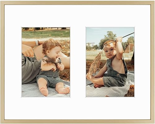 Miniatura 1 de Golden State Art, Marco de collage de aluminio dorado de 11 x 14 pulgadas, muestra dos fotos de 5 x 7 pulgadas con paspartú o una foto de 11 x 14