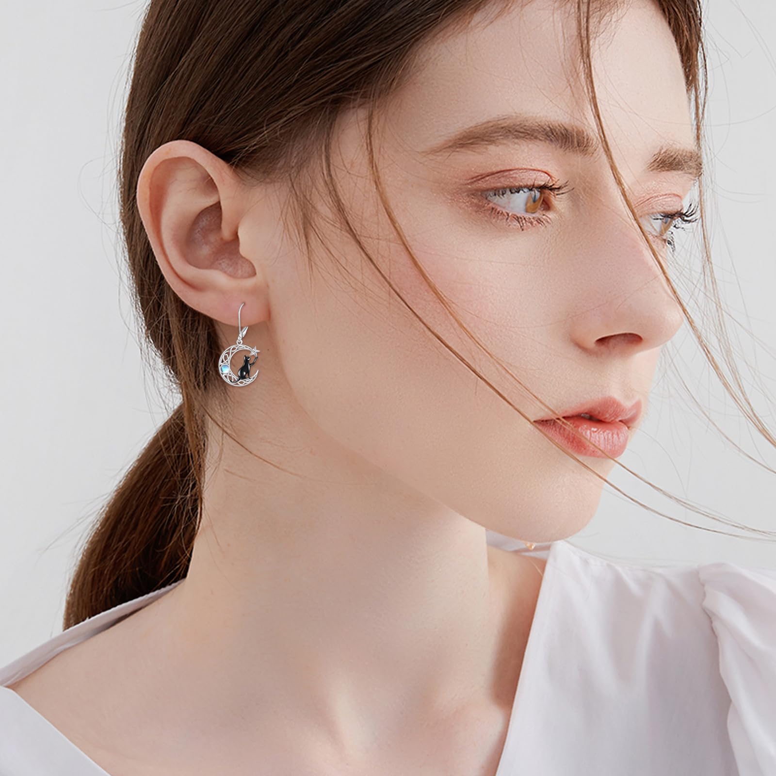 VONALA Orecchini a monachella in argento Sterling 925 con luna celtica, gatto/pipistrello/fungo, gioielli a forma di animale, regalo di compleanno per donne e ragazze