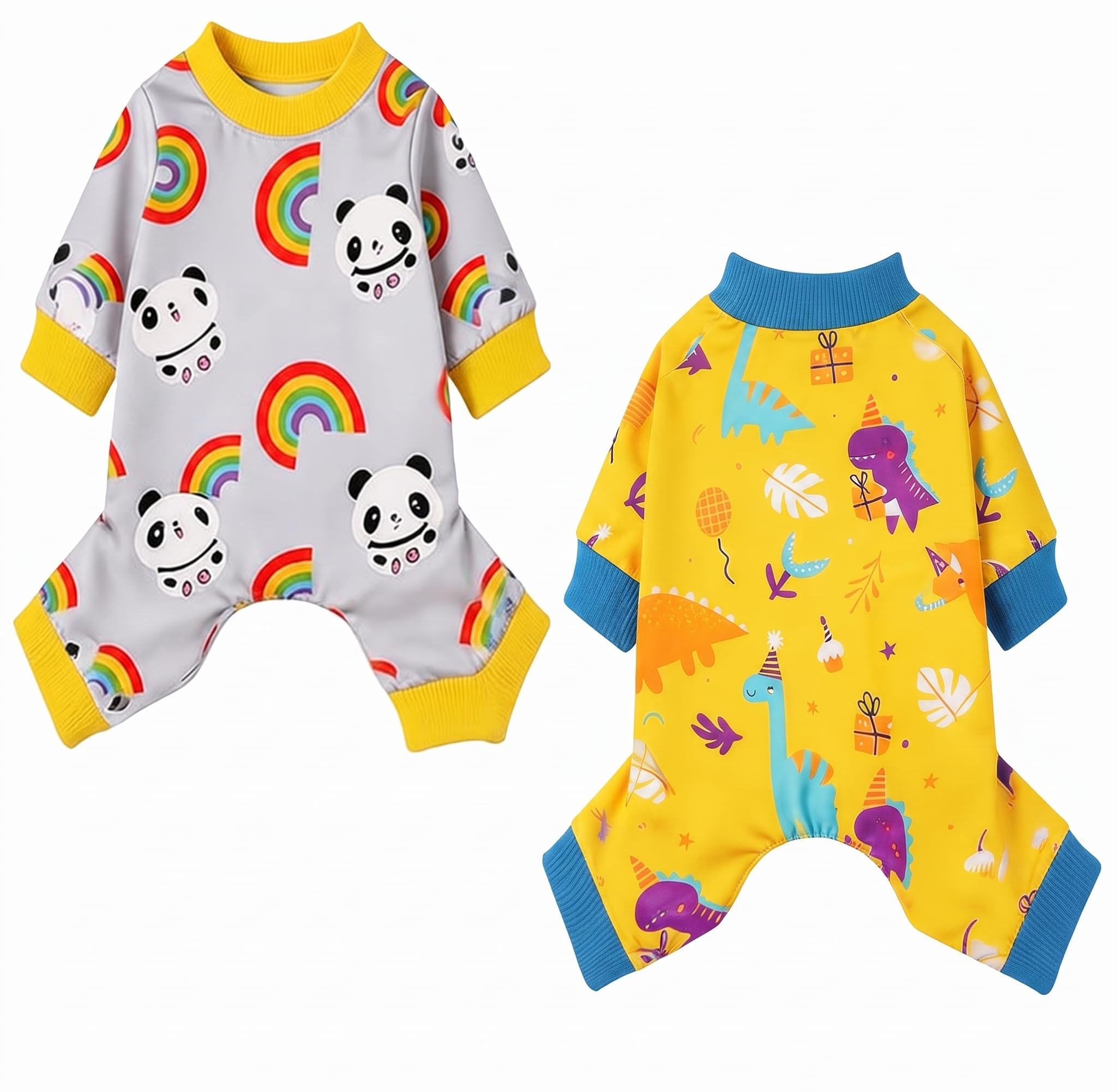 BIrsssEE 2PCS Dog Pyjamas for Medium Dogs Pjs Pet Jammies Boy Male Dog Pajamas Stretch Dustproof Shedding-Proof Onesies Dinosaur Panda Soft Lightweight Jumpsuit