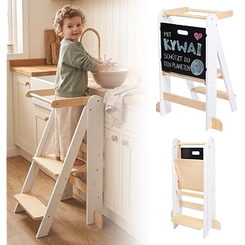 KYWAI&reg; Learning Tower from 1 Year Foldable, Learning Tower Foldable with 2 Heights, Removable Board, Nordic Design, Tilt Prot