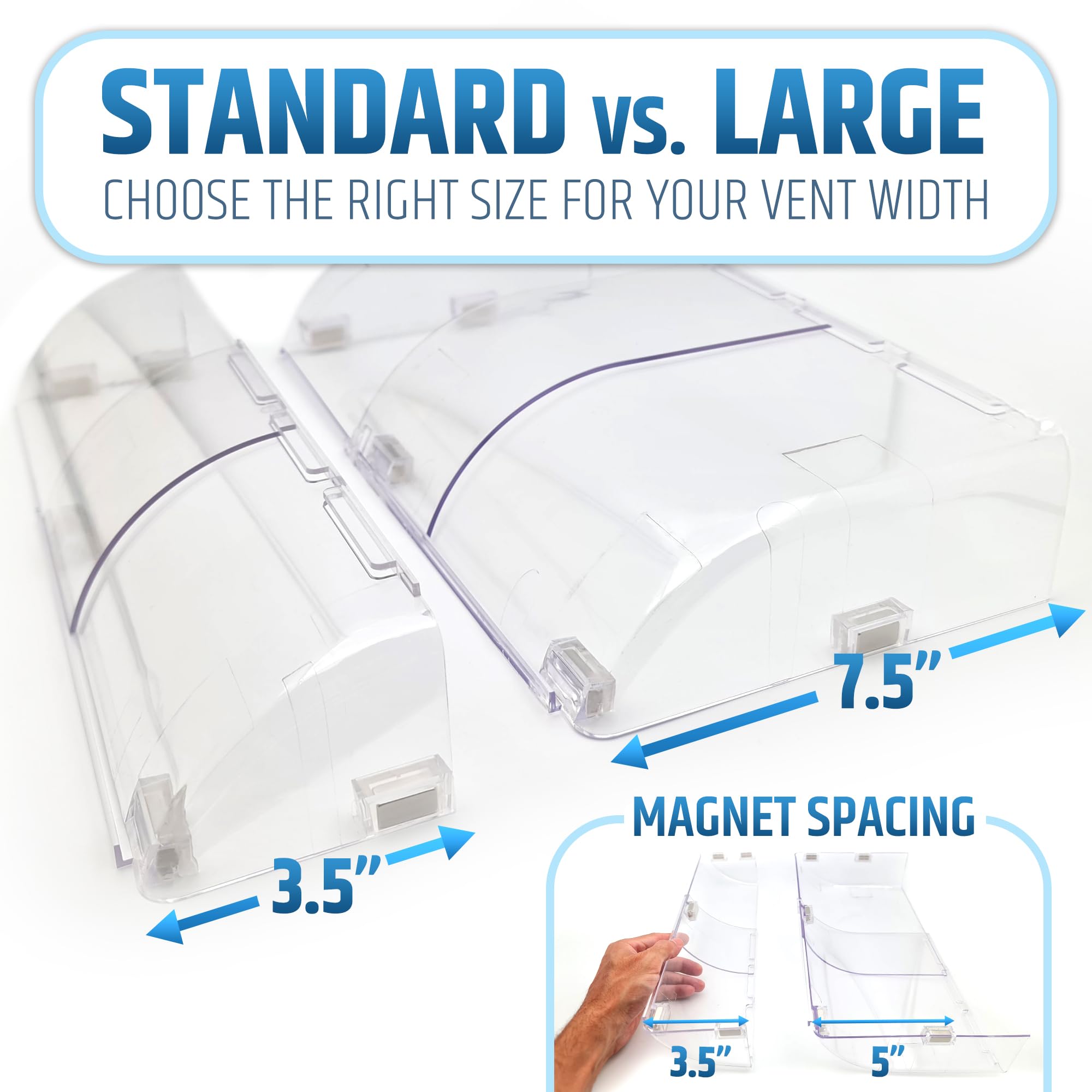 Larger (New Version) 7.5" Magnetic Vent Air & Heat Deflector (2 Pack) for Ceiling, Floor & Wall - Will Never Fall Off - Adjustable from 9.2” - 16” - Super Strong Neodymium Magnets Upgraded Design - 5