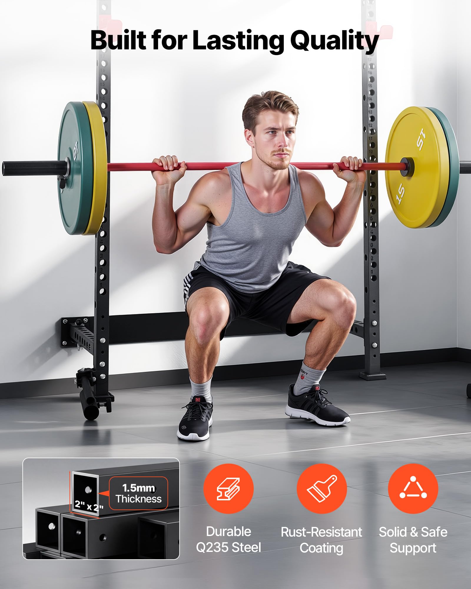 VEVOR Power Cage Klappbar 454 kg Belastbar, Wandmontiertes Power Rack, Multifunktionales Krafttrainingsgerät mit Landminenbefestigung & verstellbaren J-Haken & Klimmzugstange für Heimfitnessstudio
