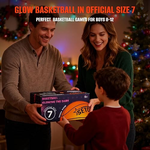 Miniatura 7 de Balón de baloncesto que brilla en la oscuridad, baloncesto iluminado para niños adolescentes, tamaño oficial 7 con 6 baterías de repuesto, regalo