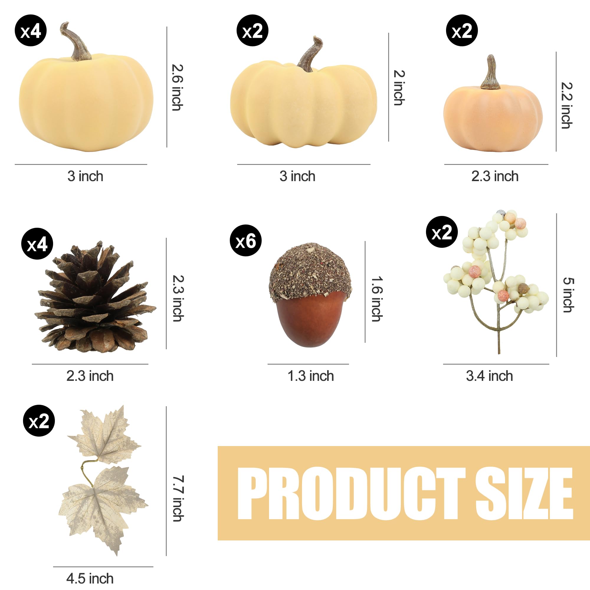 Artgar Fake Foam Pumpkin - Fall Decor - 24 PCS Pumpkin Decor Set with Acorns Pinecones Maple Leaves Berries for Halloween Thanksgiving Fall Harvest Home Decor DIY Crafts Table Centerpieces