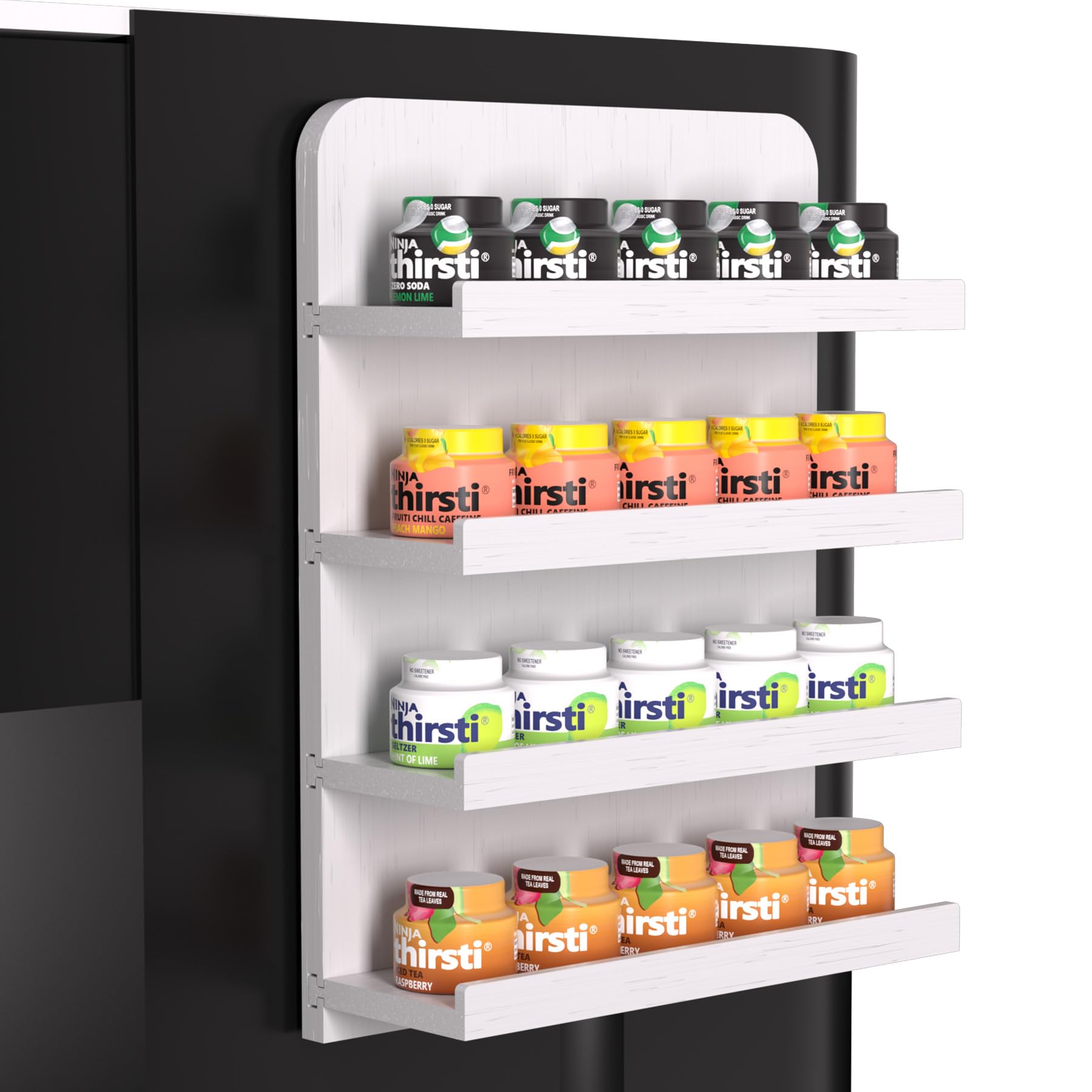 Bamboo Flavor Pods Holder Compatible with Ninja Thirsti - Holds 20 Flavor Water Drops, Side-Mounted 4-Tier Flavor Water Drops Organizer, Self-Adhesive, Wall-Mounted (White)
