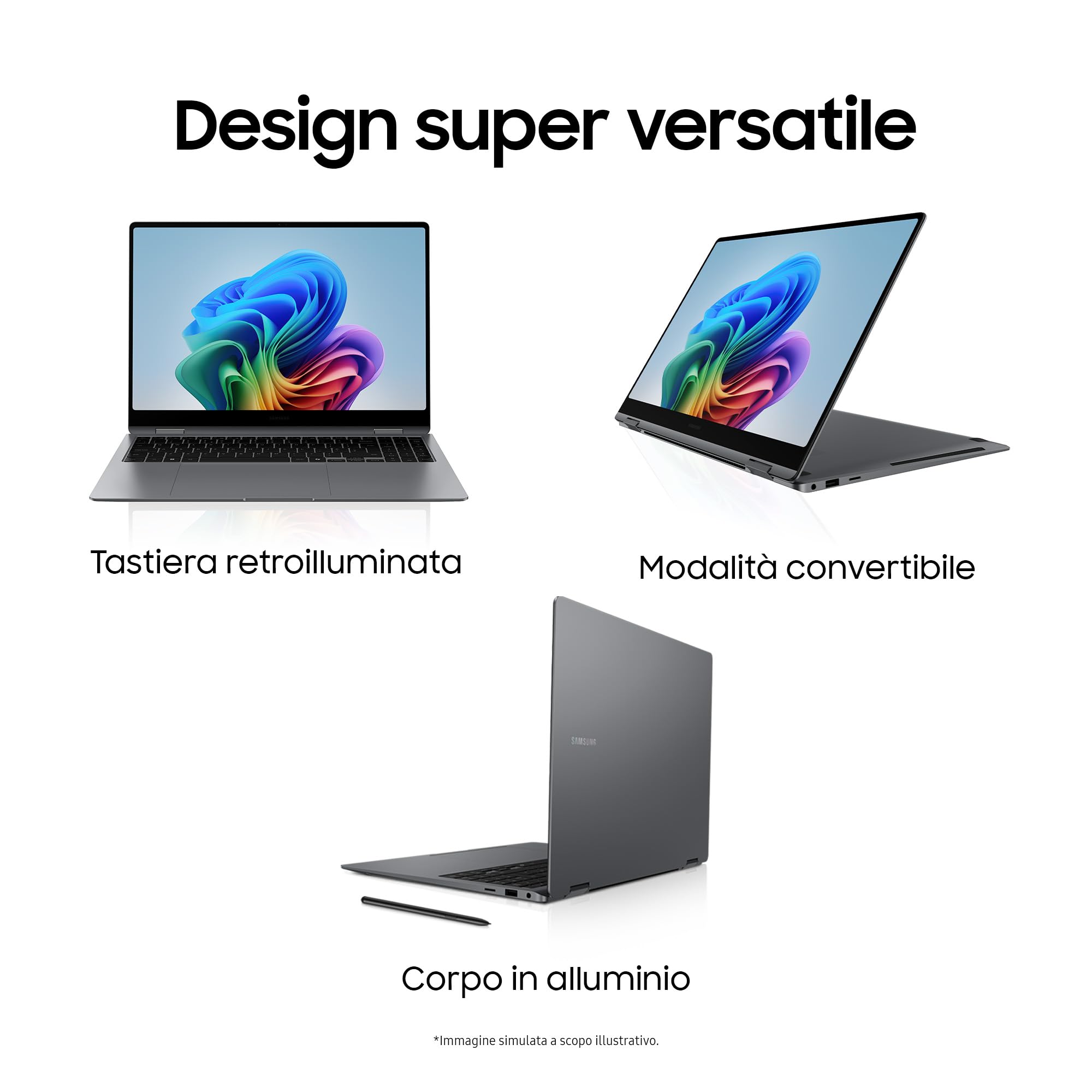 Samsung Galaxy Book5 Pro 360 16", Garanzia 3 anni, AI PC, Processore Intel Core Ultra 7 Serie 2, 16GB RAM, 1TB SSD, Display touch 3K Dynamic AMOLED 2X, S Pen, Windows 11 Home, Copilot+ PC, Gray [ITA]
