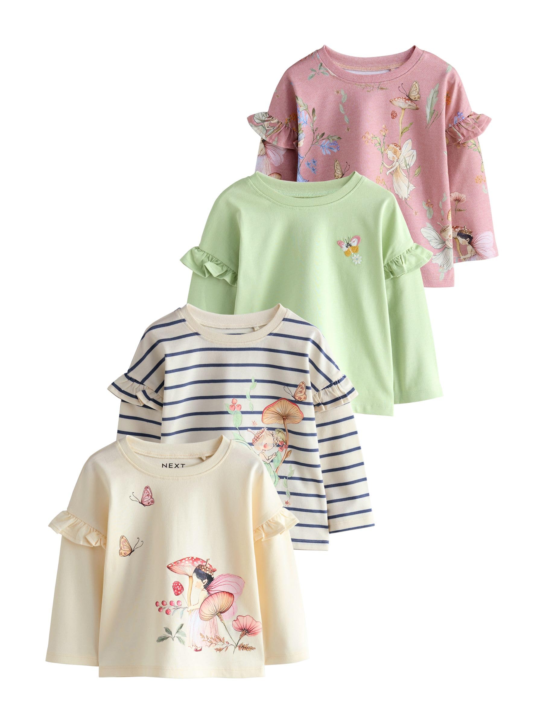 NEXT Mädchen Langärmelige Oberteile 4er-Pack – Green Fairy Größe 98-104