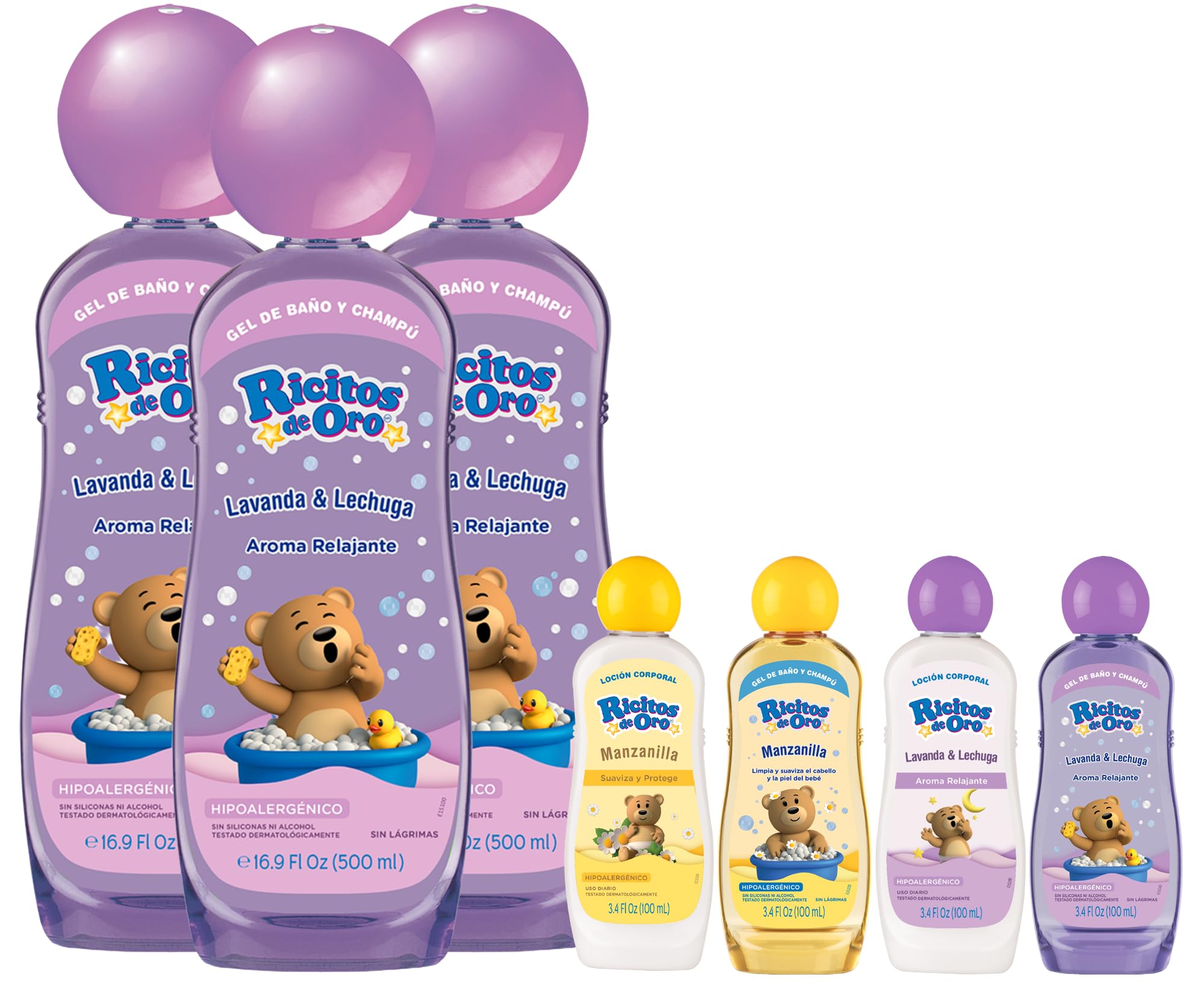 Pack Ricitos de Oro Lavanda & Lechuga 3 und Gel-champú 2en1 500 ml + REGALO 4 minitallas viaje 100 ml