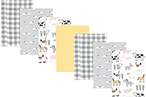 Hudson Baby Unisex Baby Cotton Flannel Burp Cloths, 7-Pack Farm Animal Designs