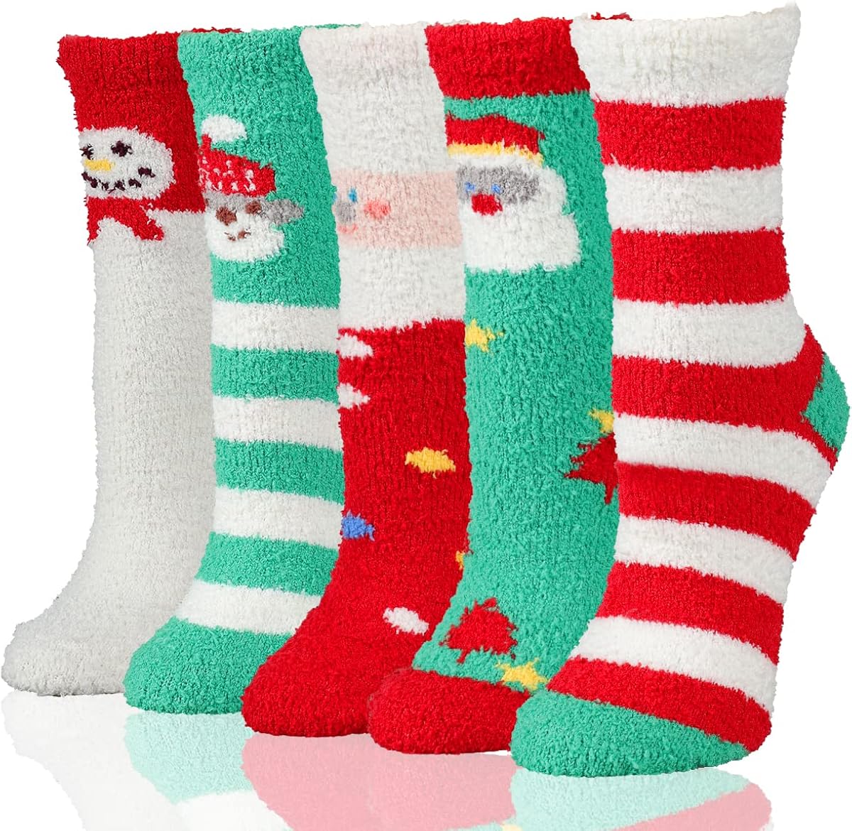 Heatuff Womens Fuzzy Warm Slipper Socks Super Soft Cozy Fluffy Anti Slip Winter Crew Socks 5 Pairs