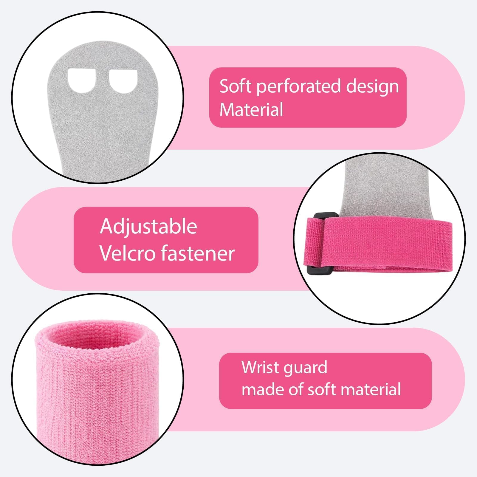 1 muñequera + 1 par de empuñaduras de Gimnasia para niñas, jóvenes, niños, calleras Agarraderas de Entrenamiento para Mano, Palma y Muñeca - Accesorios Deportivos y de Fitness - 4