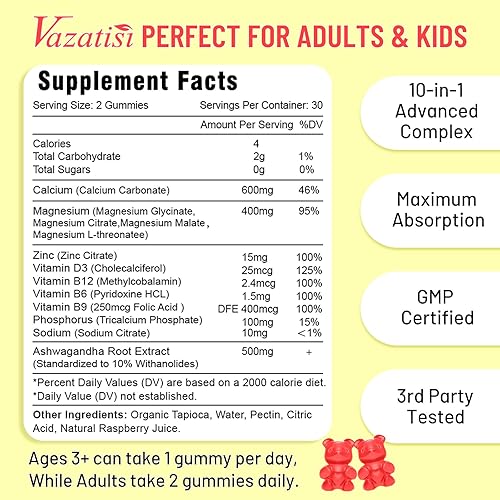 Miniatura 2 de Gomitas de calcio con magnesio, zinc, vitamina D3 y B12, suplementos de calcio para mujeres y hombres, apoyo a los huesos, músculos e inmunidad, 60