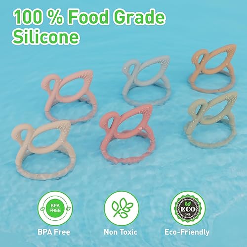 Miniatura 4 de Dirbabi Juguete de dentición para bebés, sin BPA, silicona con forma de cisne, para bebés de 6 meses, fácil de limpiar, paquete de 1 (lila