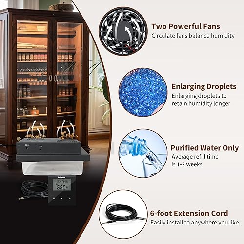 Miniatura 5 de Briidea Electric Humidifiers for Cabinet (10-50 Cubic Ft.), 60% RH80% RH Humidity Setting Values, Perfect Monitoring Temperature and Humidity, 12V