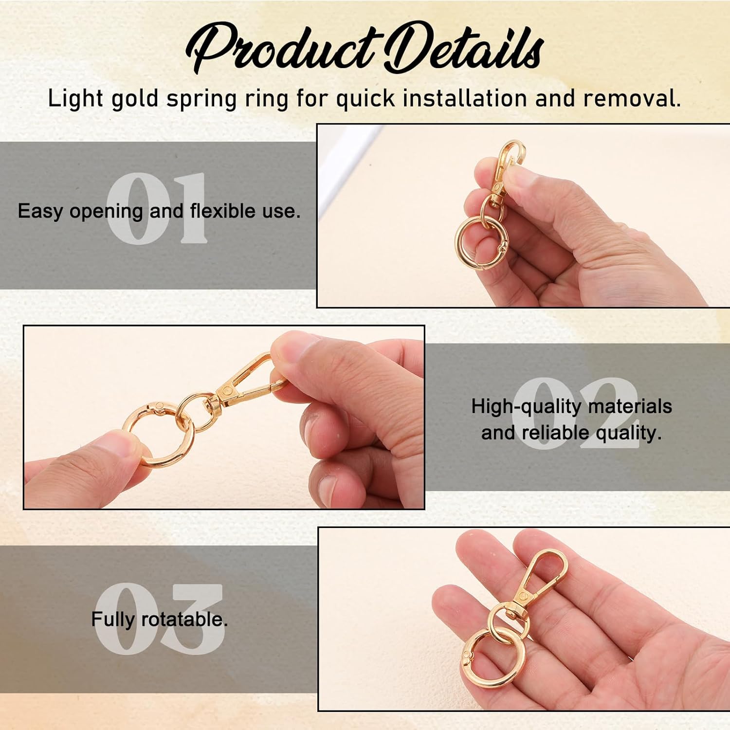 2pcs Double Opening Keychain Clip, Swivel Clasp Clip Double Opening Swivel Snap Hook Key Chain Clips Zinc Alloy Spring Snap Hooks with O Spring Ring for Jewelry Lanyards DIY Crafts Making- Gold - Image 5