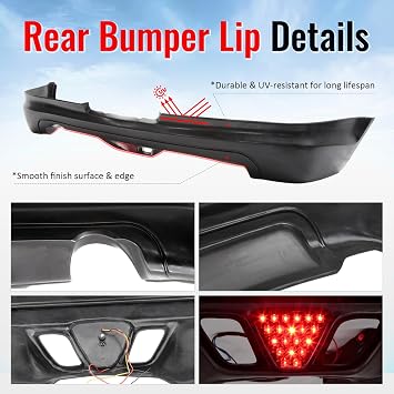 IKON MOTORSPORTS Rear Bumper Lip w/LED Brack Light, Compatible With 2005-2006 Acura RSX, PU Black Lower Spoiler Air Dam Chin Valance Splitter