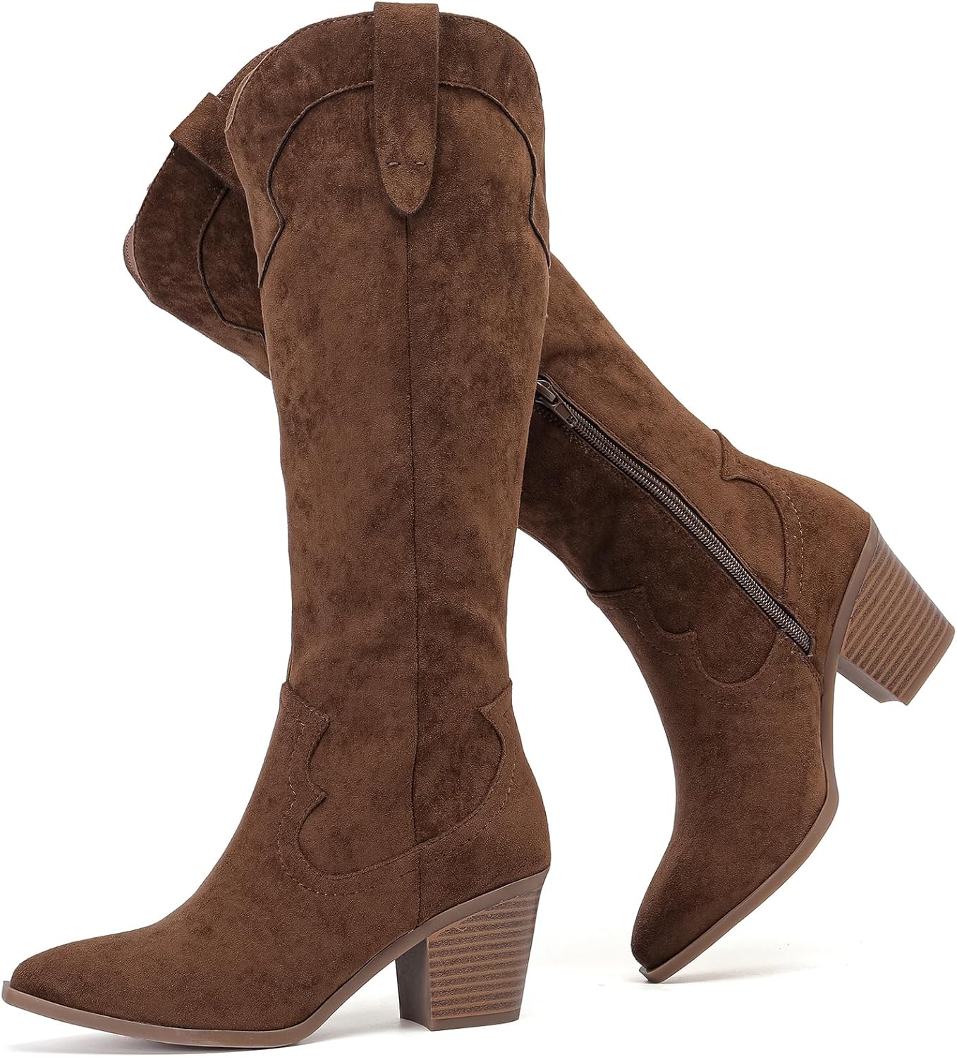 Women's Knee High Boots, Wide Calf Chunky Block Low Heel and Slouchy Pointed Toe Winter Long Boots for Women.