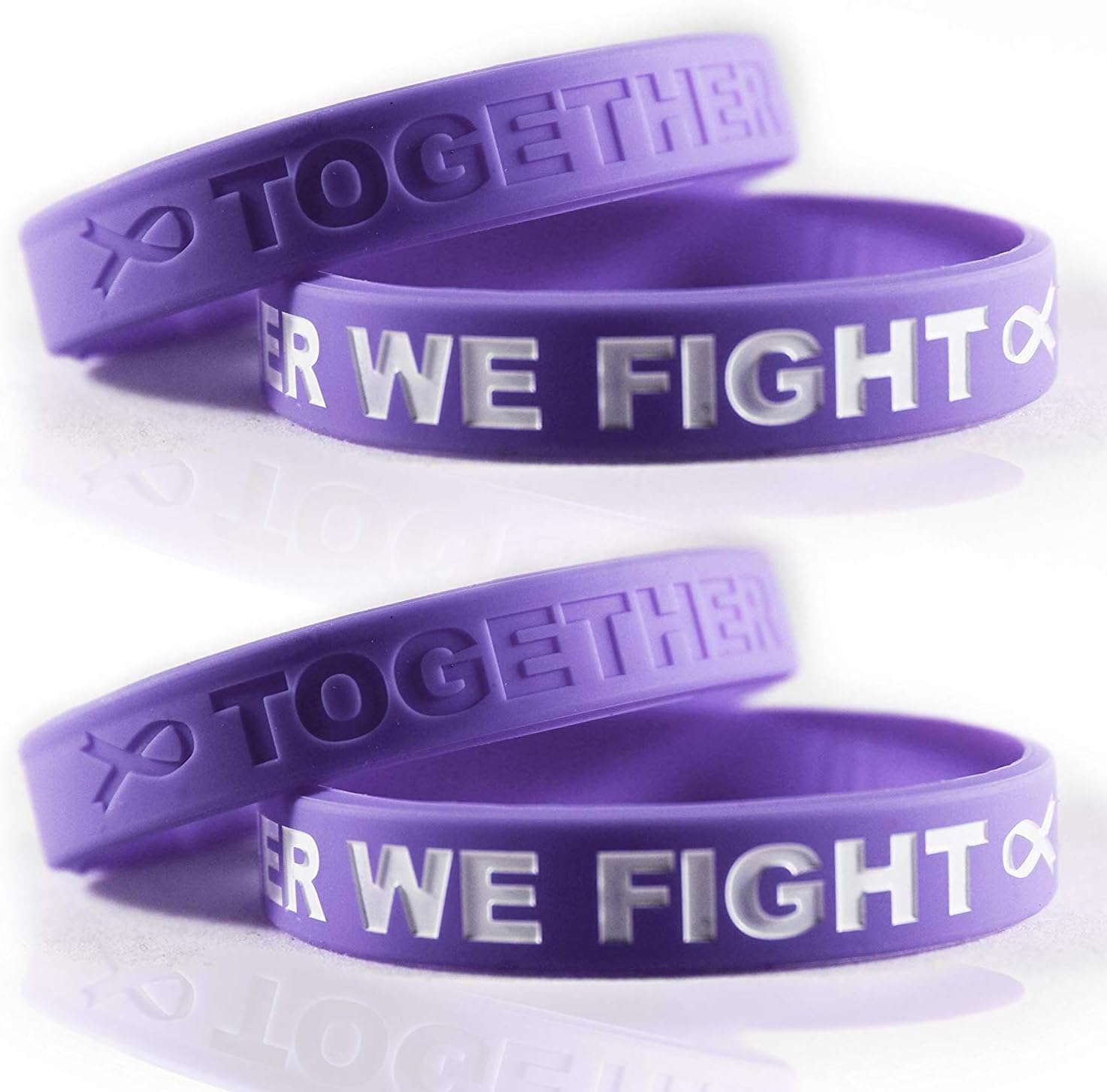 Cancer & Cause Awareness Bracelets with Saying Together We Fight, Gift for Patients, Survivors, Family and Friends, Set of 2 Ribbon Silicone Rubber Wristbands (Stomach Cancer Periwinkle 4 Pack)