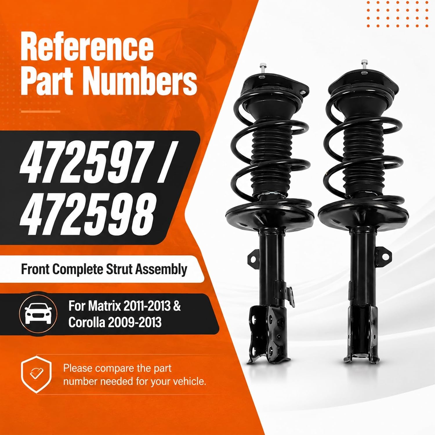 472597 Pair Front Complete Strut Shock Absorber Compatible with Matrix 2010-2013 Corolla 2009-2013 472598