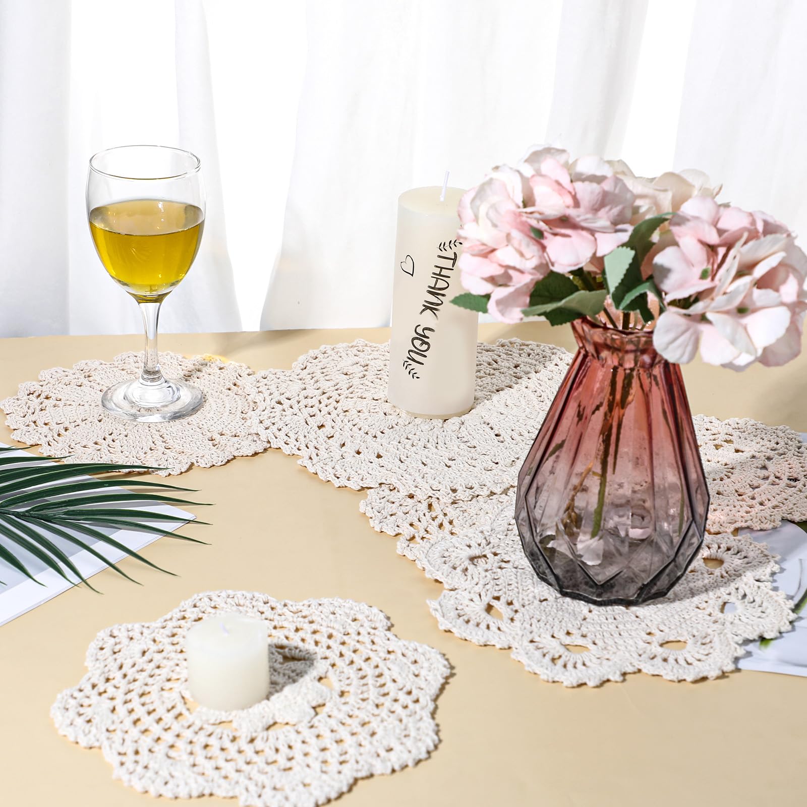 6Pcs Cotton Lace Doilies Vintage Crochet Doilies 6 to 8 Inch Round Cotton Handmade Lace Cloth Fabric Placemats Doilies for Tables Kitchen Dining Room Dessert Coasters Wedding Birthday Party Decoration