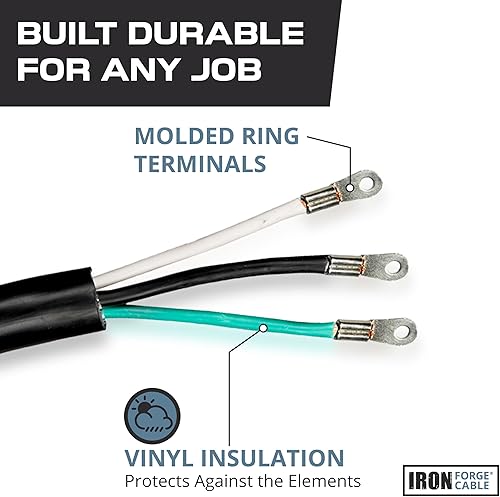 Miniatura 4 de Iron Forge Cable Cable de extensión NEMA 6-50 de 15 pies con extremo abierto, soldador de 50 amperios y cable de extensión EV calibre 63 compatible