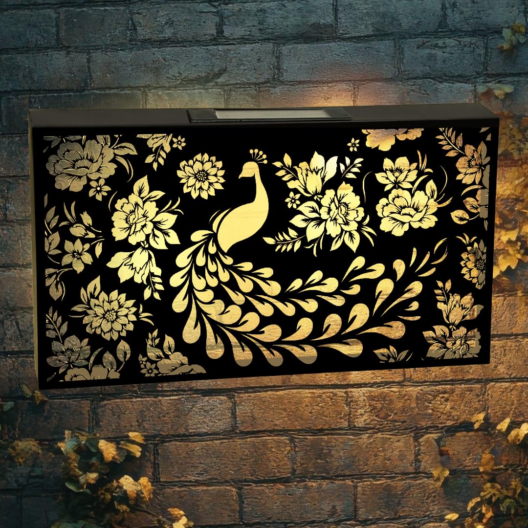 Betley Butterfly Solar Wall Panel Peacock Design, Garden Light Wall Art Decoration, Metal Floral Outdoor Eco Lighting LED Hanging Ornament, 25cm x 48cm
