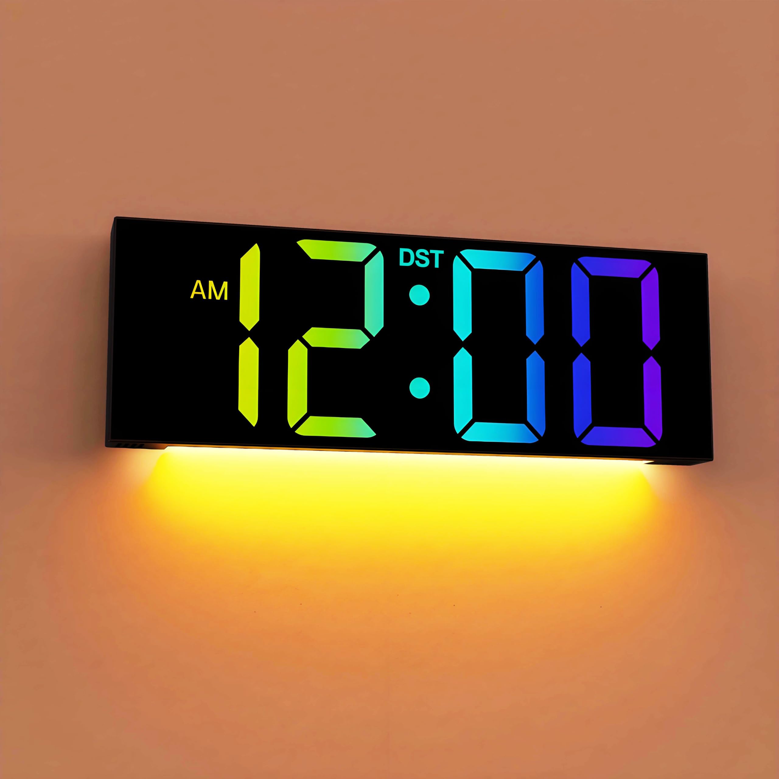jall 123939 large digital wall clock big led number dispaly rgb colors dst night light for classroom living room bedroom mounted birthday xmas gift for senior mem womem black 12 inches