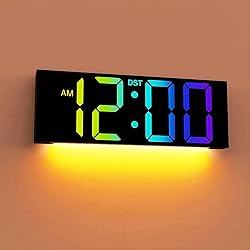 JALL 12'' Large Digital Wall Clock, Big LED Number Dispaly, RGB Colors, DST, Night Light for Classroom, Living Room, Bedroom, Mounted, Birthday Xmas Gift for Senior, Mem Womem Mom Dad