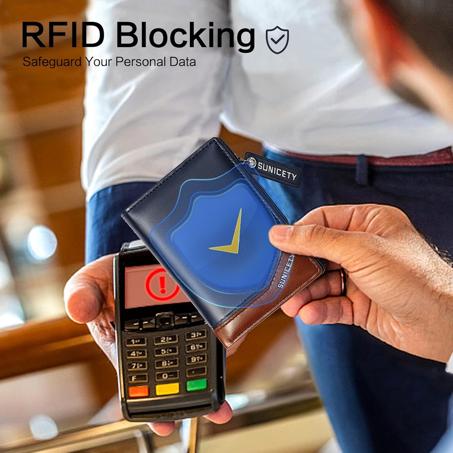 PORRASSO Men Wallets Card Holder Wallet RFID Blocking Bifold PU Leather Wallet with Zipper Coin Pocket Credit Card Holder Blue