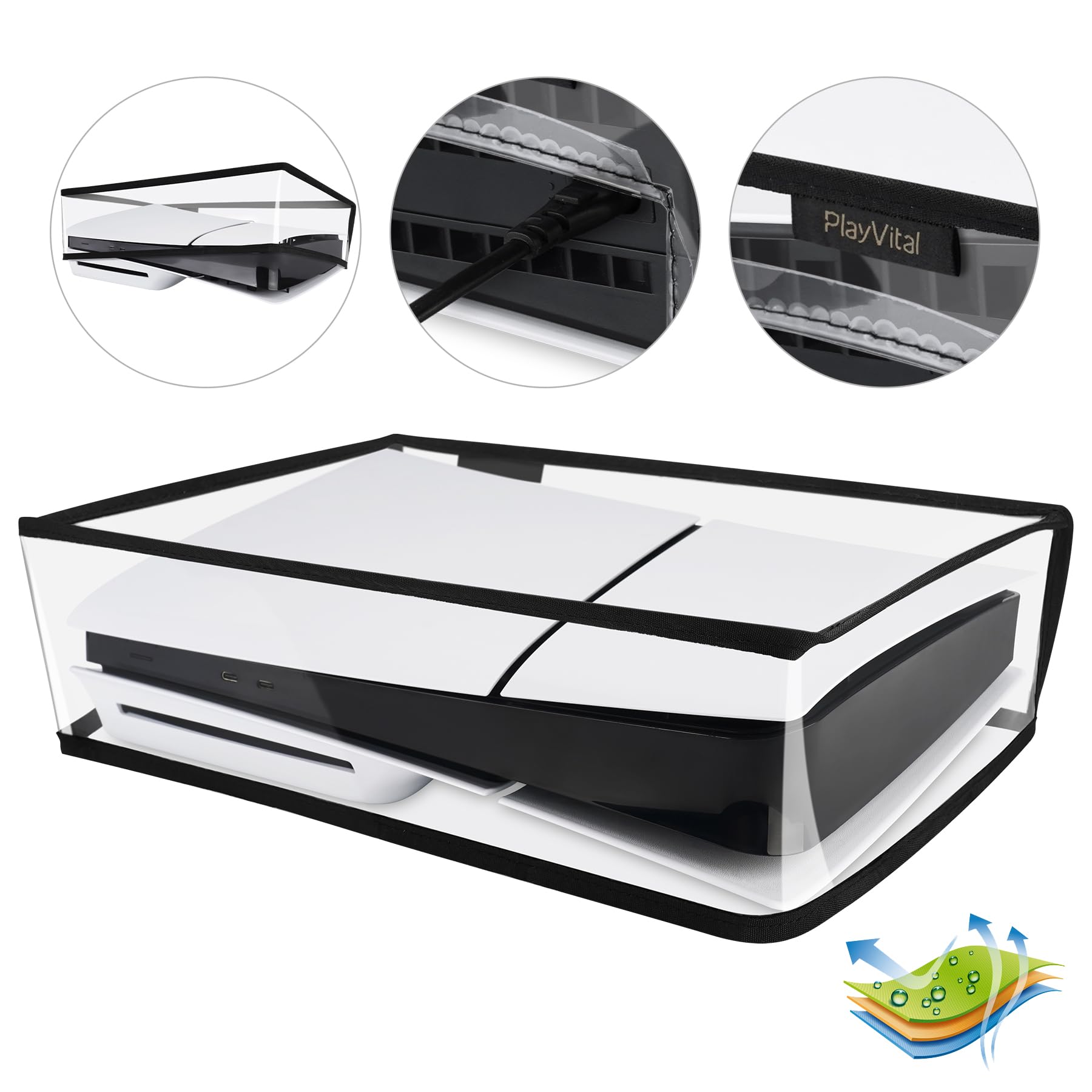 PlayVital Housse Anti-Poussière pour ps5 Slim Standard Console,Accessoire Protection pour ps5 Slim Cache-Poussière Dust Cover,Disc Edition-Horizontal,Transparent