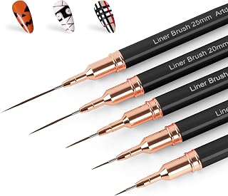 Artdone 5PCS Metallic Nail Art Liner Brushes Set - Black Precision Pens for Thin Lines, Fine Details & UV Gel Nail Designs (5/8/12/20/25mm)
