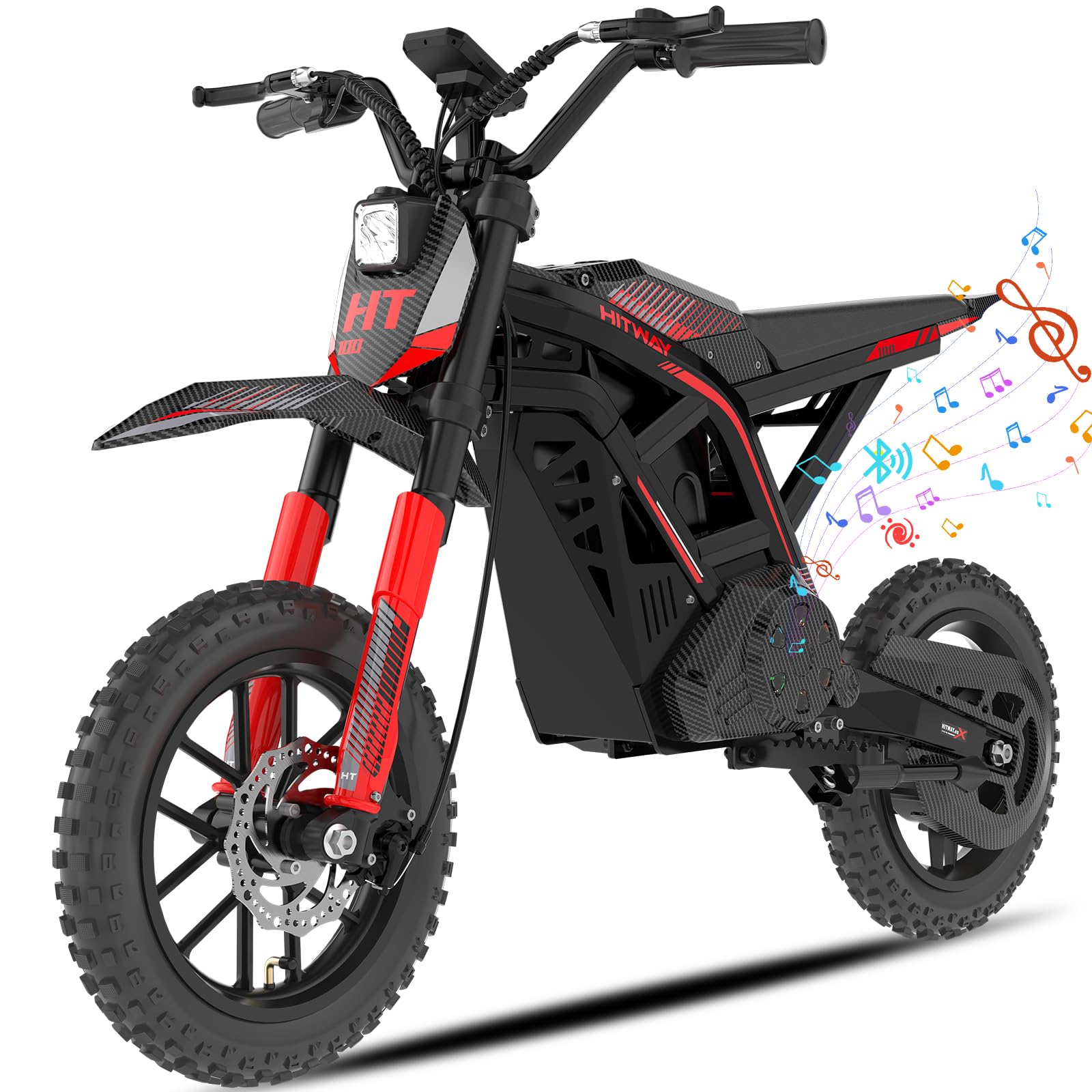 HITWAY Moto elettrica per bambini, 36 V 10,4 Ah, altoparlante Bluetooth, 10/15/25 km/h, fino a 45 km di autonomia, pneumatici gonfiabili da 10 pollici, doppia sospensione, per bambini dai 6 anni in su
