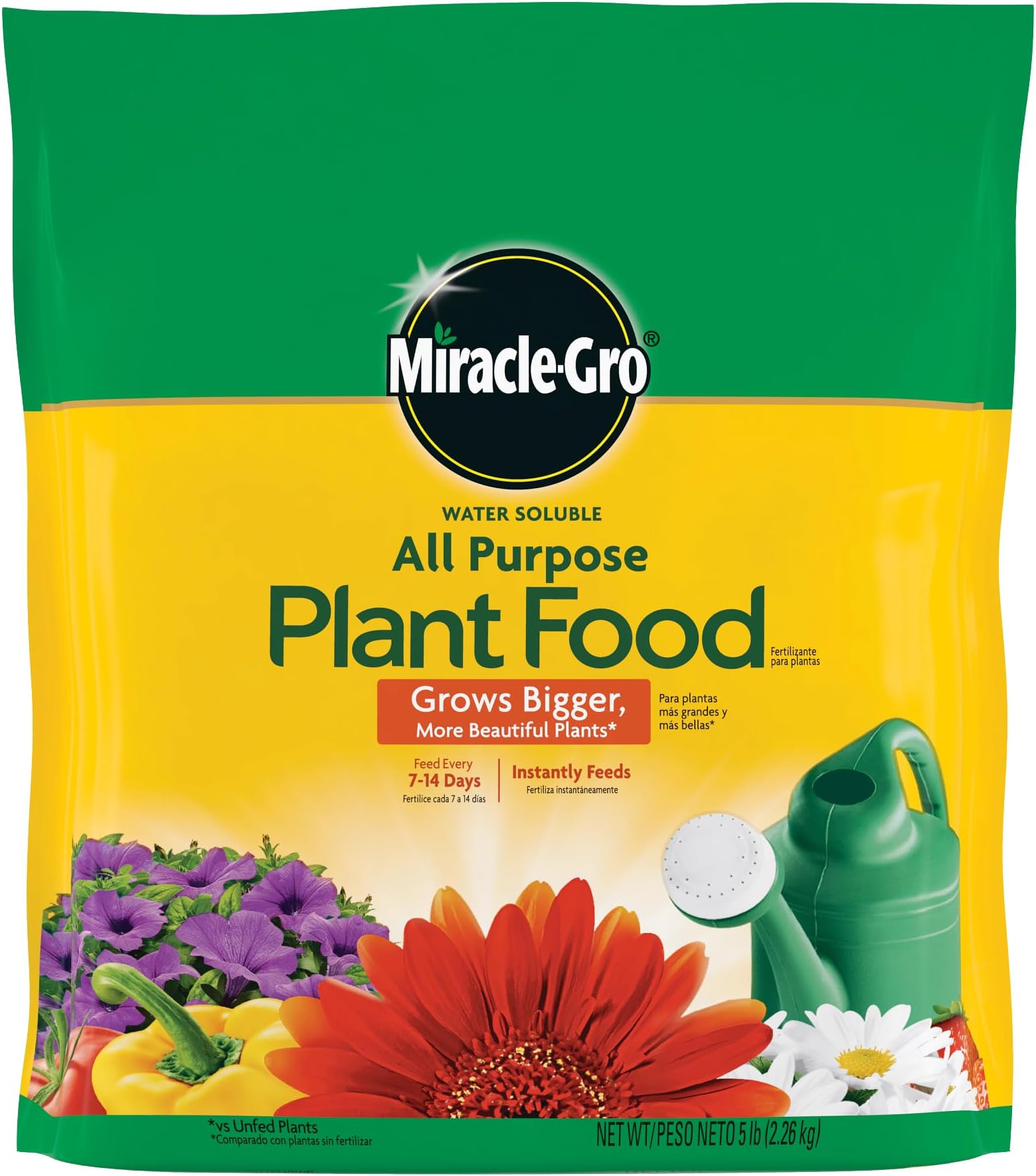 Miracle Gro Water Soluble All Purpose Plant Food, 24 8 16, Instantly Fertilizes Plants, Waterproof Bag 5 lb.