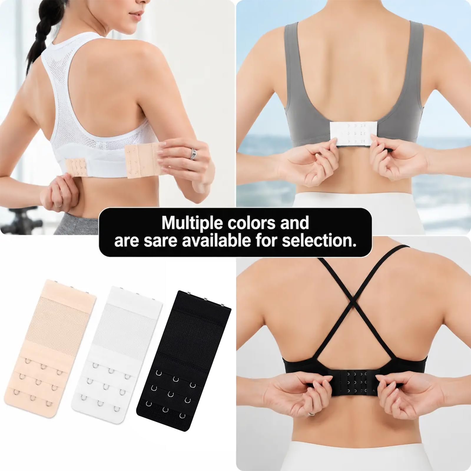 12 Stück BH Verlängerung Set 3 Reihen mit 2 Haken 3 Haken 4 Haken Bra Extender weich bequem dehnbar elastischer BH Verschluss Verlängerung passend für Damen BH Unterwäsche