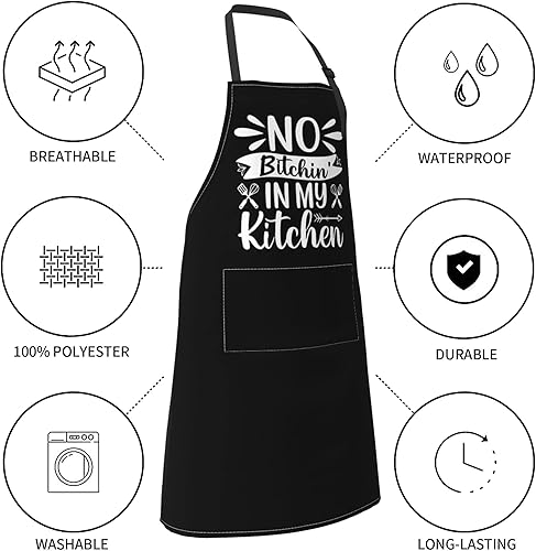 Miniatura 4 de BAIJEN Delantales para mujer con bolsillos  28 x 33 pulgadas  Para cocinar, hornear, cocina, chef, delantal para hombre