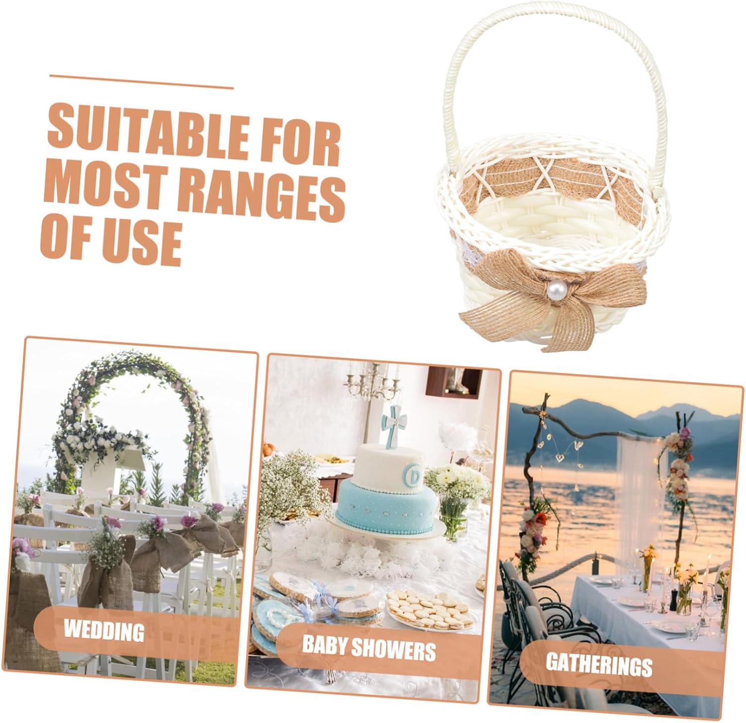 Rustic Wedding Flower Girl Basket Handheld Floral Storage Container with Bowknot, Jute Rope round Basket 12cm Diameter X 15cm Height, Party and Ceremony Supplies for Weddings image 5
