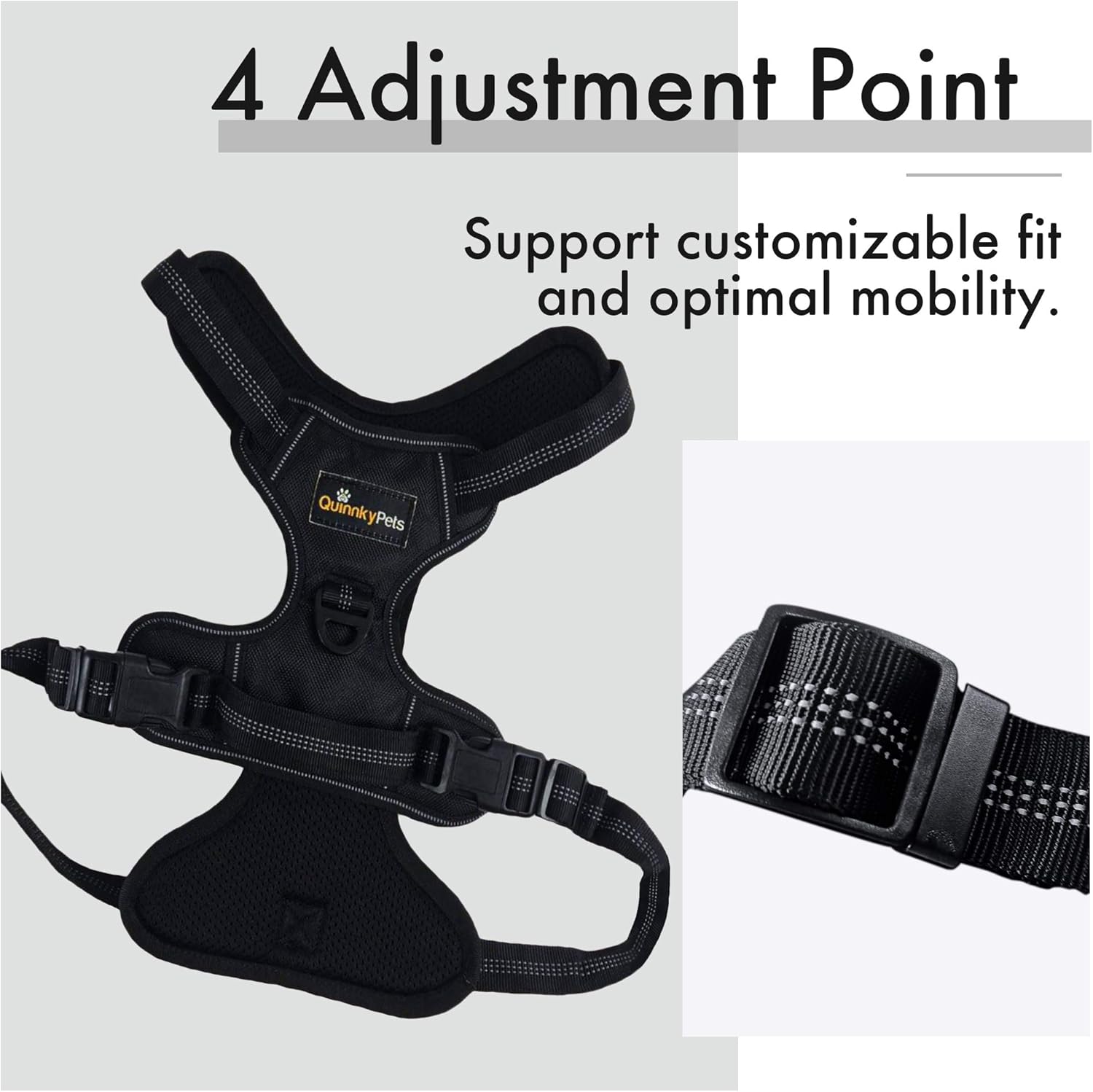 Buy Quinnky Pets Adjustable Dog Harness Dog Body Harness 2 Leash Clips Black Dog Harness
