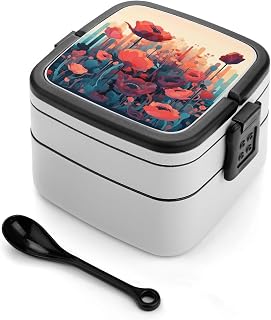 Peach And Yellow Lunch Box,Reusable LeakProof Food Container Durable Is Double Iayer Bento Box for Office, Travel, Camping Meal Prep & Food Storage