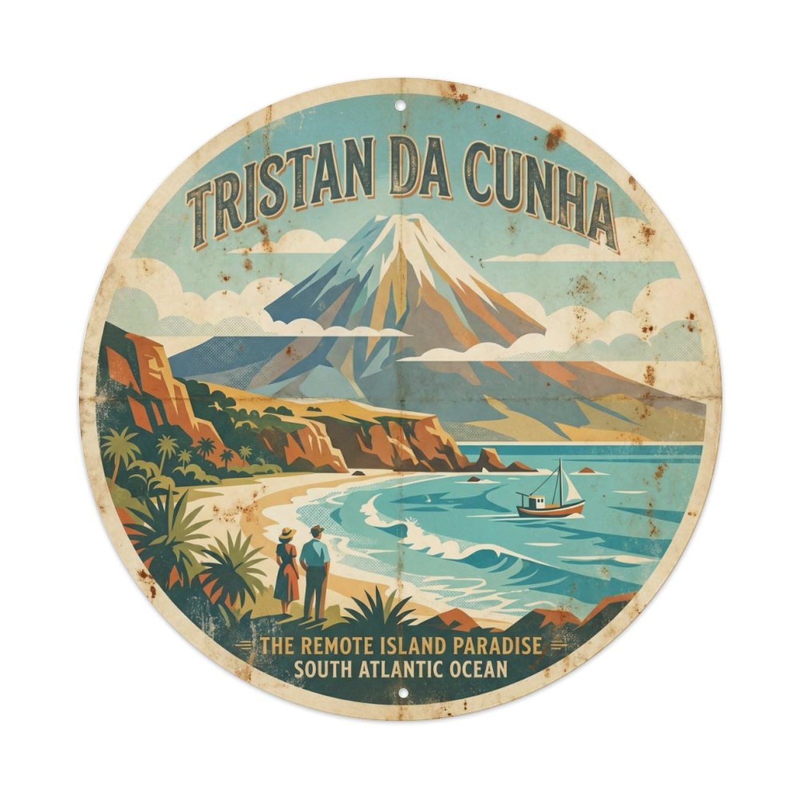 Olhnbad 08X08inch Style Atlantic Island Tristan Da Cunha Edinburgh Seven Metal Tin Sign