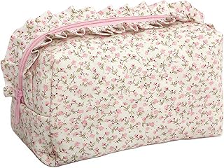 Quilted Makeup Bag, Cute Ruffle Cosmetic Pouc...