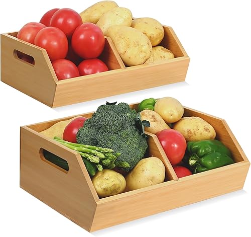 Ollieroo Cubo de almacenamiento apilable de bambú, organizador de despensa y cestas de almacenamiento, organizador de cocina de papa y cebolla,